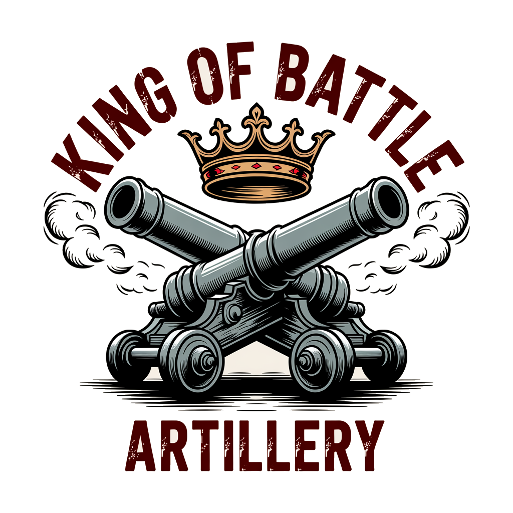 King of Battle crossed cannons crown graphic tee design, field artillery redleg pride