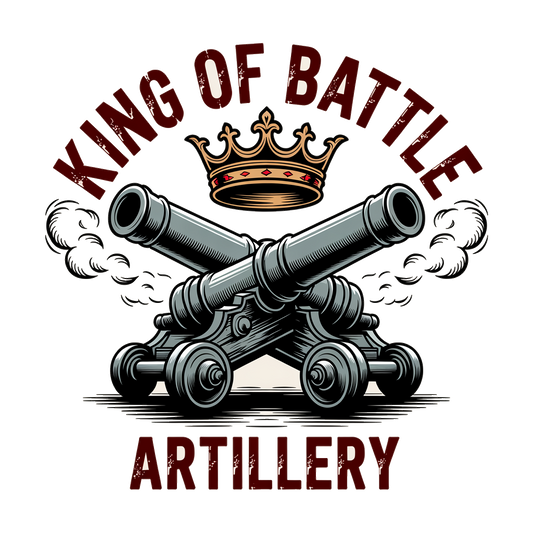 King of Battle crossed cannons crown graphic tee design, field artillery redleg pride