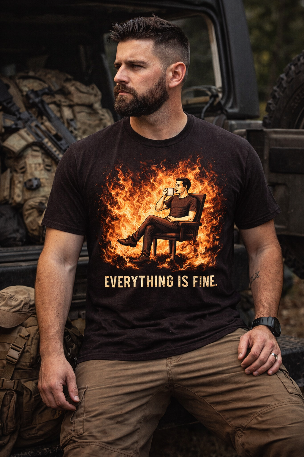 Out of F*cks “Everything Is Fine” T-Shirt | Dark Humor Graphic Tee | Military Sarcasm Shirt | SNAFU Customs SNAFU Customs