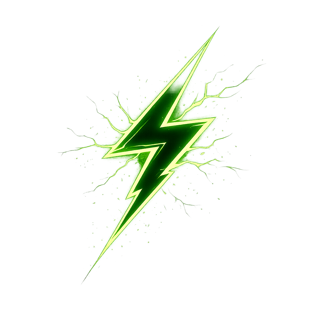 neon green lighting bolt icon symbolizing fast and easy custom DTF gang sheet building process