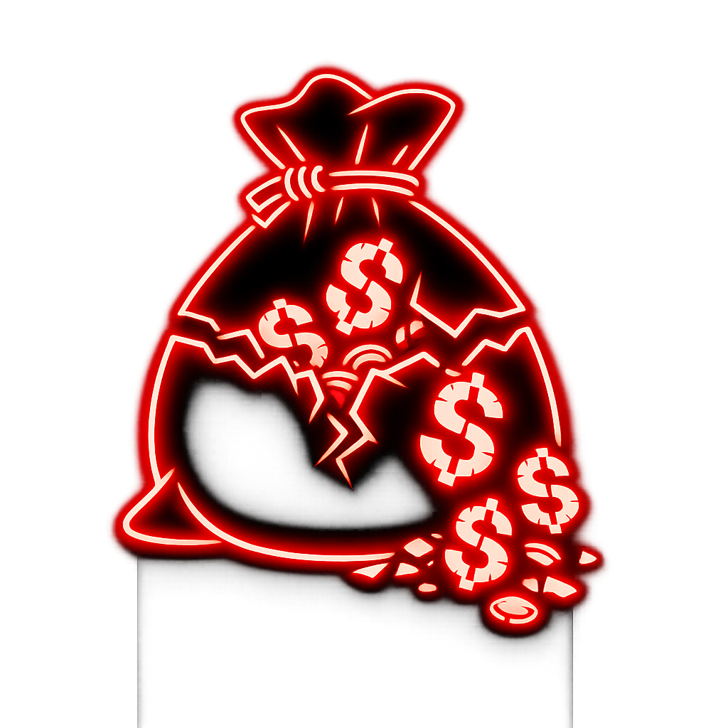 icon of neon red glowing dollr signs representing big savings on custom DTF gang sheets