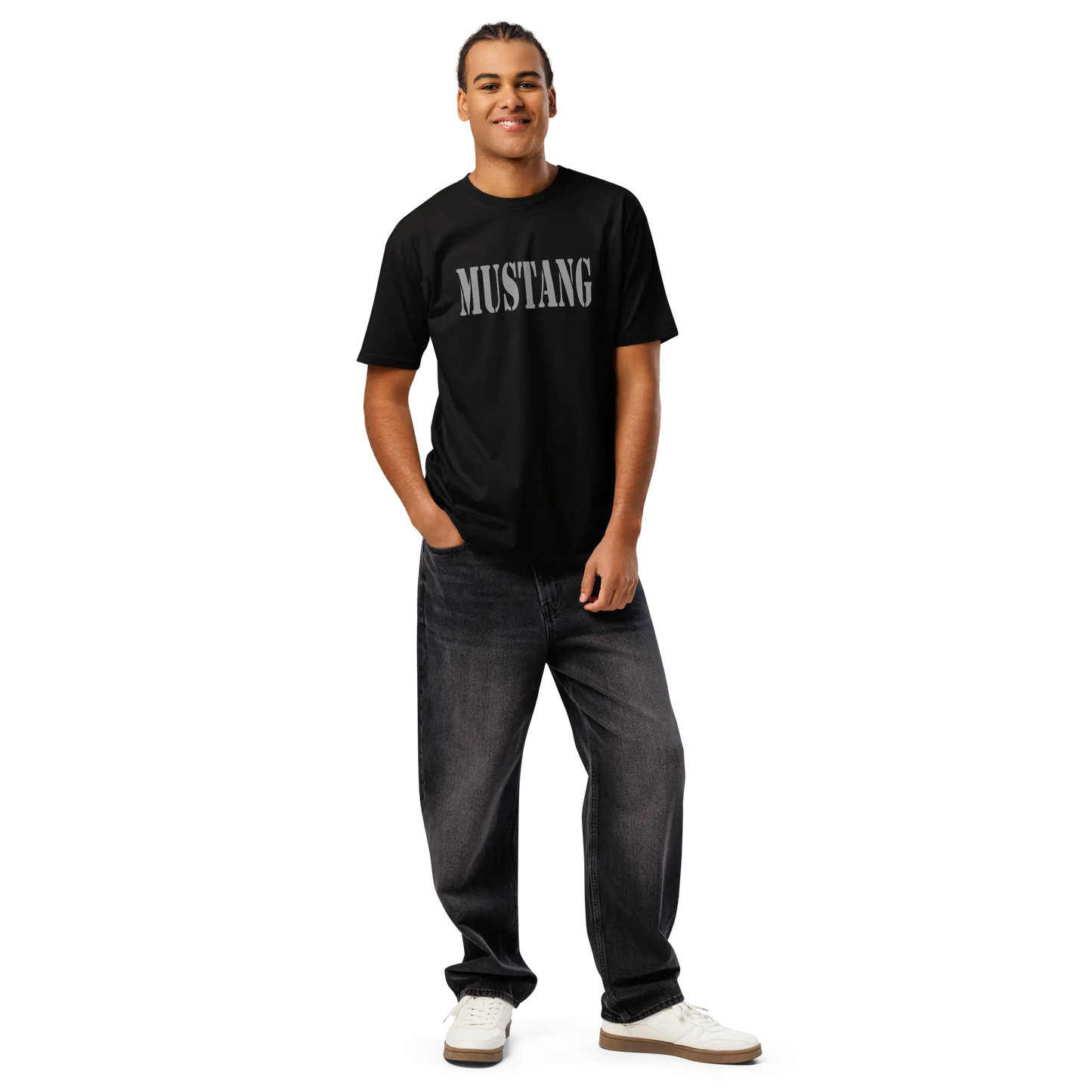 mustang graphic tee full body black shirt front view