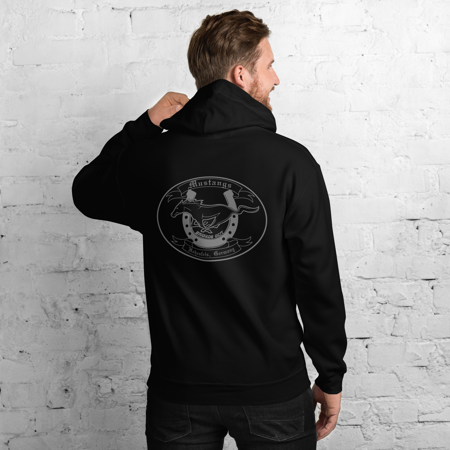 mustang hoodie back view military insignia hohenfels germany