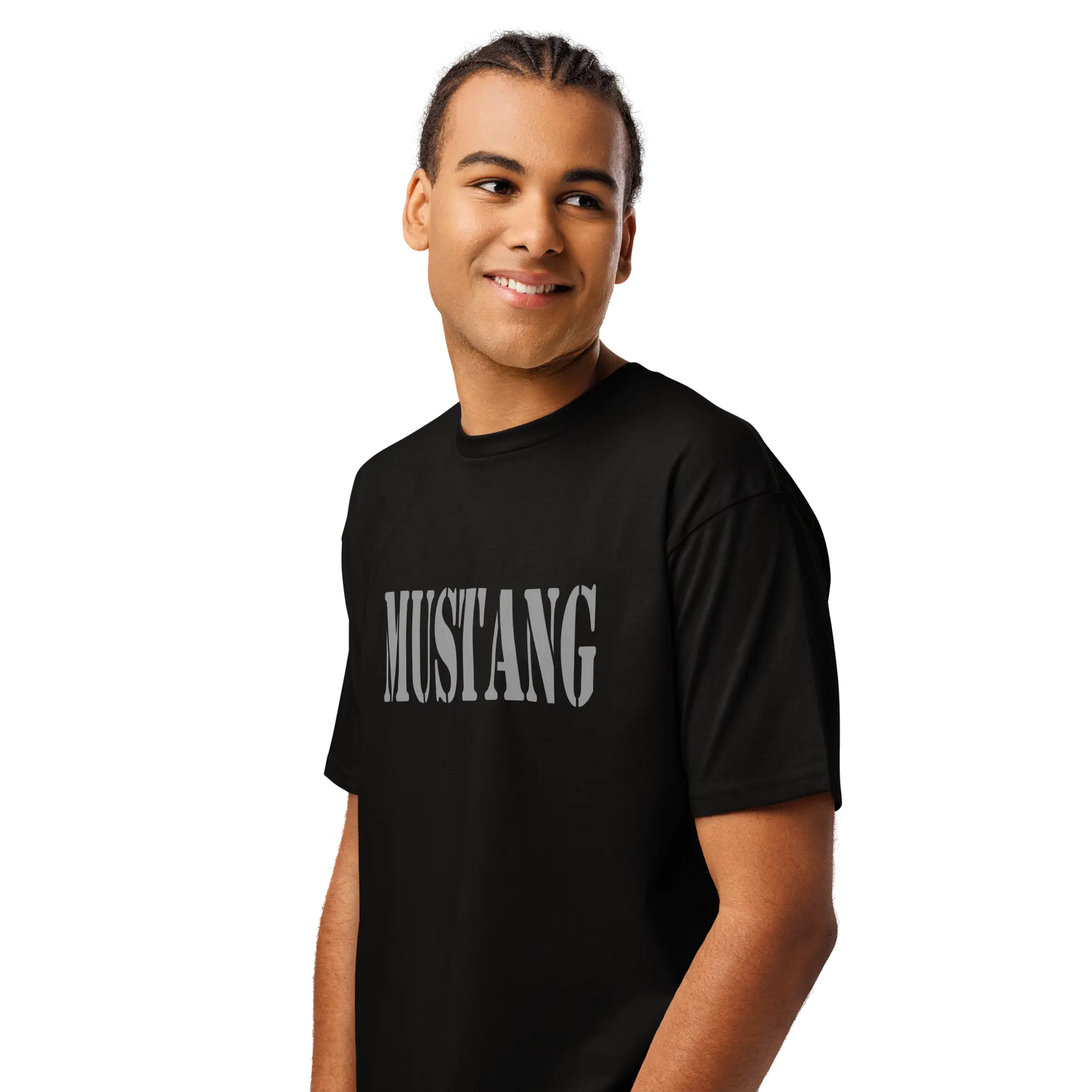 mustang shirt close up front print black premium tee