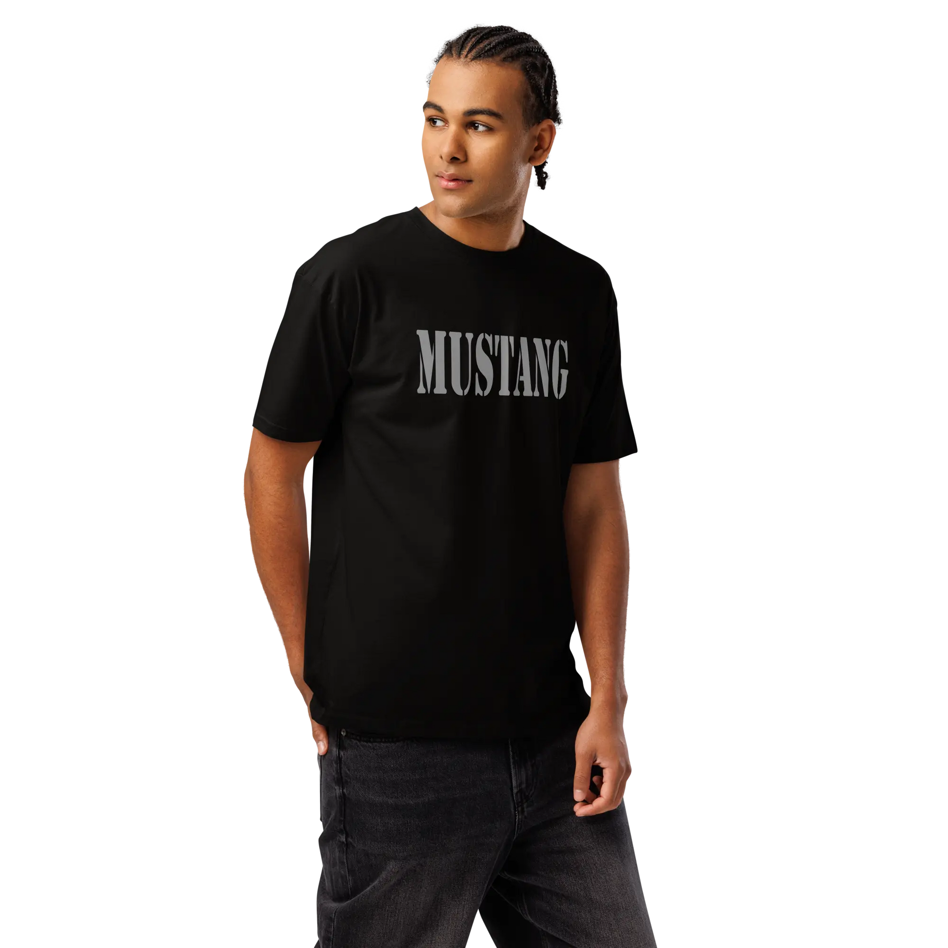 mustang t shirt front bold typography black military tee